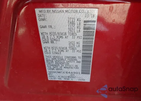 2018 Nissan Pathfinder Sv z USA, uszkodzony, nr VIN 5N1DR2MM7JC644901